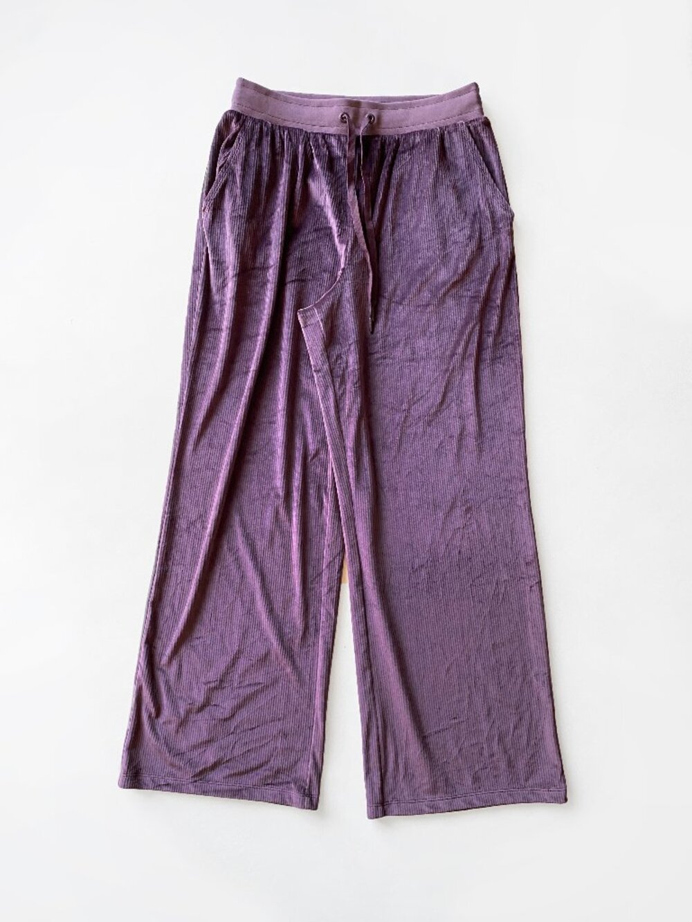 Victorias Secret L Purple Velour NWT Lounge Pant Drawstring Waist Wide Leg